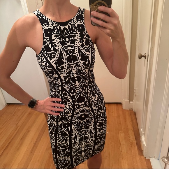 H&M Floral Color Block Form Fitted Black and White Dress Small - Picture 7 of 7